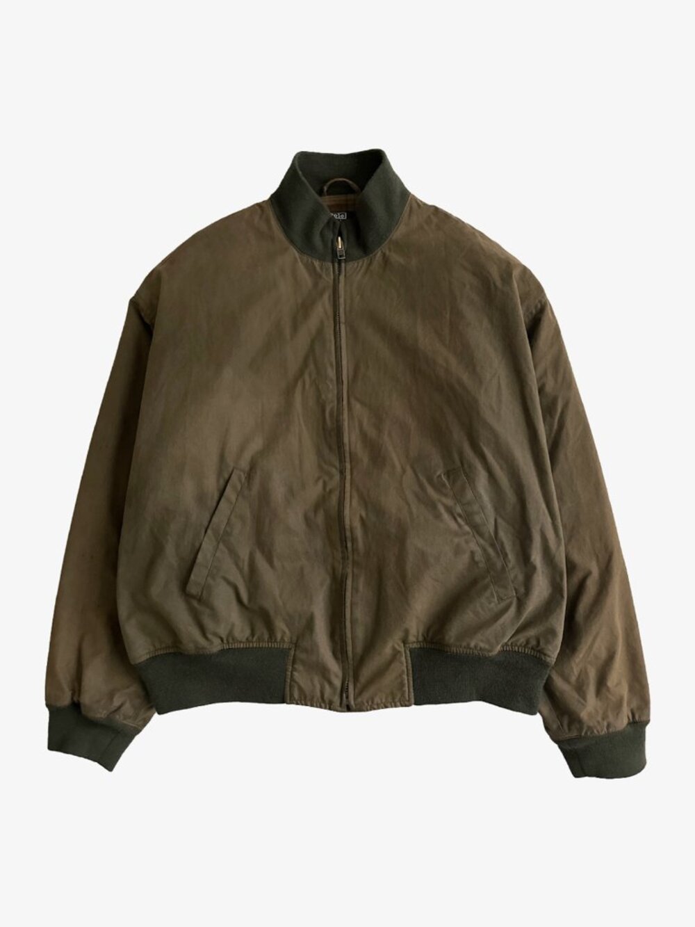 Vintage 90's Brown Distressed Oiled Cotton Bomber Jacket by Polo Ralph Lauren
